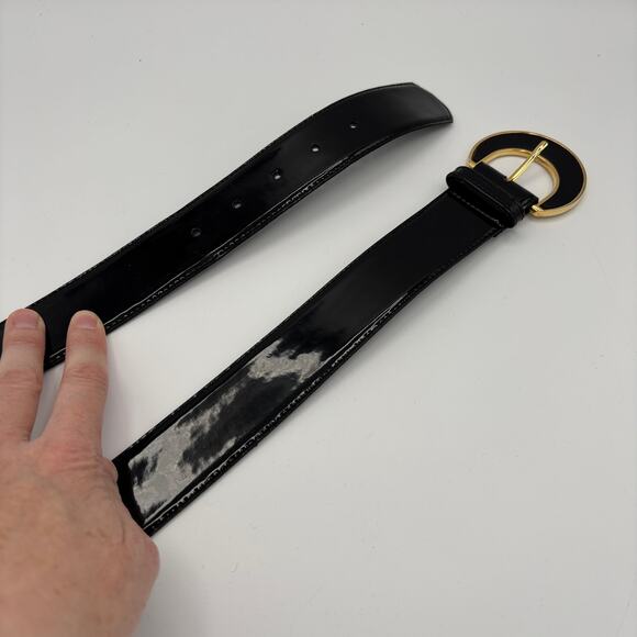Black Patent Leather Belt - Crescent Buckle- size Medium - no brand main image 7